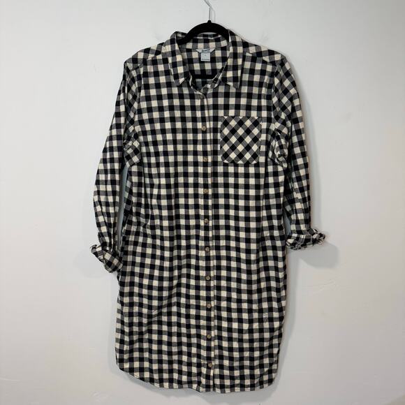 Duluth Trading Co Dresses & Skirts - Duluth Trading Co Women's Free Swingin' Flannel Shirtdress Plaid Black Cream L
